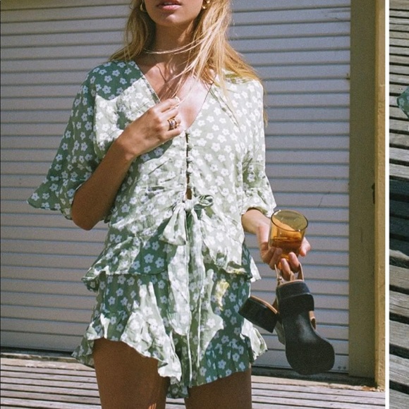 Sabo Skirt Pants - Sabo Skirt Green Daisy Romper Large